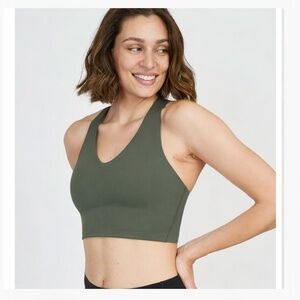 Spanx Longline Medium Impact Athletic Gym Sports Bra Army Green Size Large